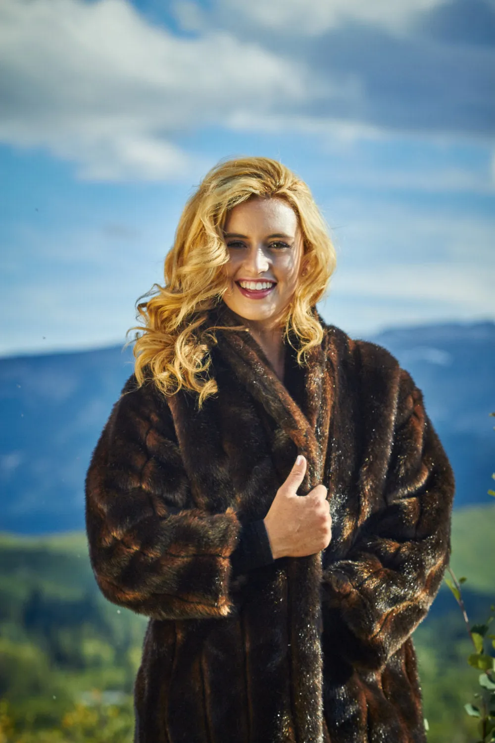 Jacket Coat Mink Sable Brown Faux Fur Full Length Coat
