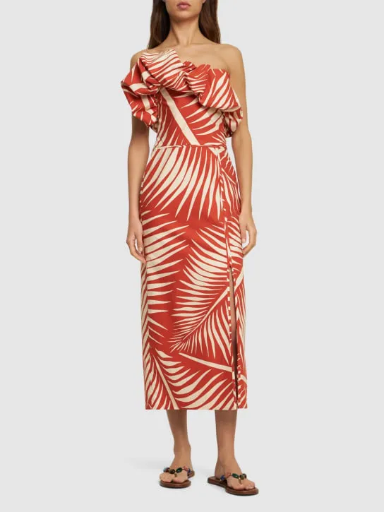 Johanna Ortiz   Printed poplin one-shoulder midi dress 