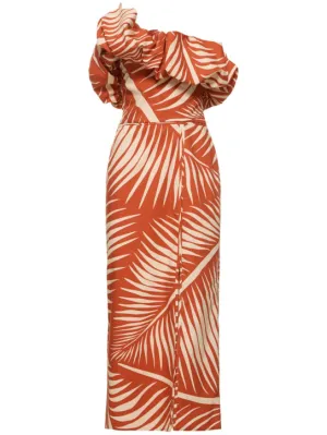 Johanna Ortiz   Printed poplin one-shoulder midi dress 