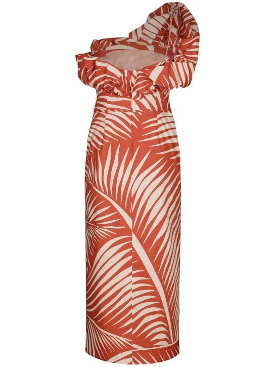 Johanna Ortiz   Printed poplin one-shoulder midi dress 