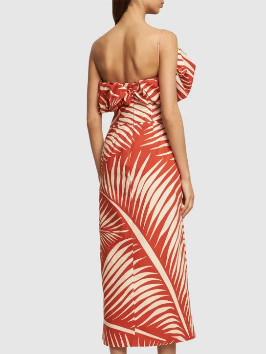 Johanna Ortiz   Printed poplin one-shoulder midi dress 