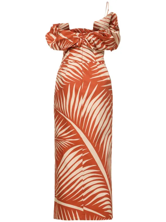 Johanna Ortiz   Printed poplin one-shoulder midi dress 
