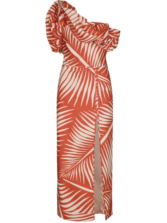 Johanna Ortiz   Printed poplin one-shoulder midi dress 