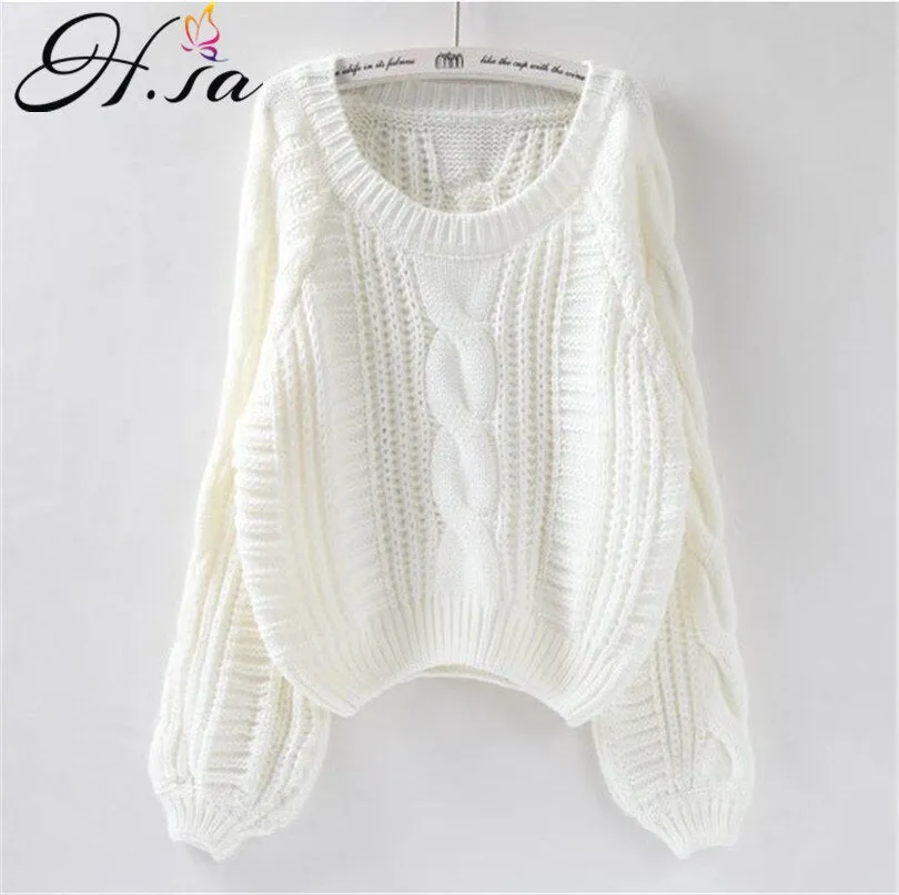Joskaa Christmas Gift H.SA 2020 Women Winter Sweaters Korean Style Pink Pull Jumpers Solid Chic Short Sweater Twisted Pull Femme kawaii Pullover roupa