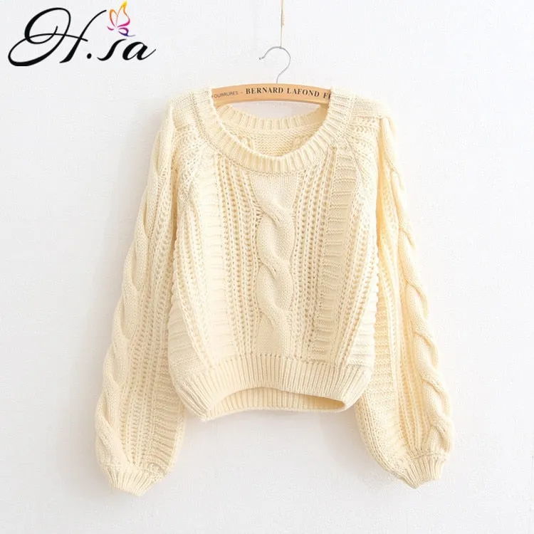 Joskaa Christmas Gift H.SA 2020 Women Winter Sweaters Korean Style Pink Pull Jumpers Solid Chic Short Sweater Twisted Pull Femme kawaii Pullover roupa