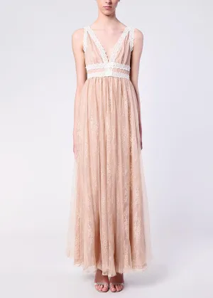 Juliette Nude Lace V-Neck Maxi Dress