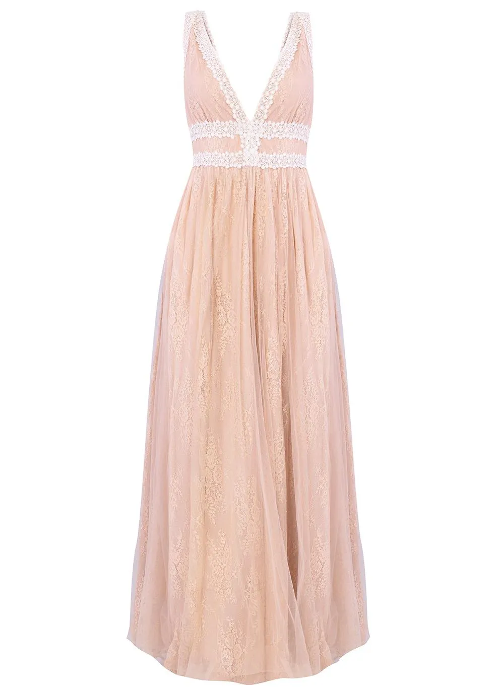 Juliette Nude Lace V-Neck Maxi Dress