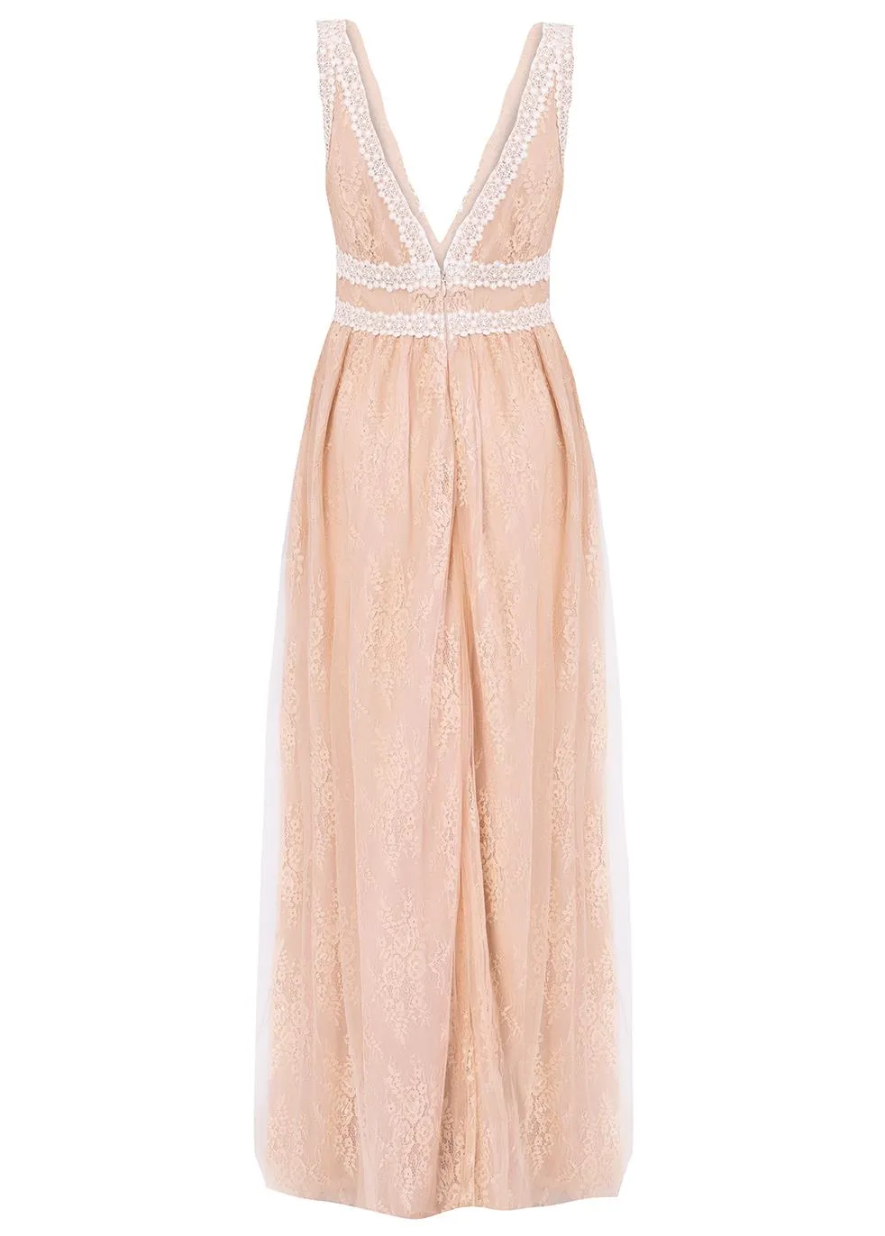 Juliette Nude Lace V-Neck Maxi Dress