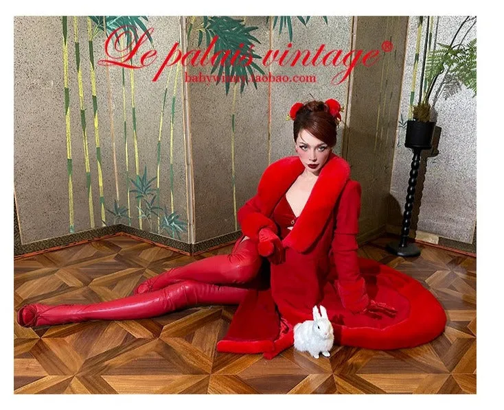 Le Palais Vintage's red fur slit slip dress - Rabbit