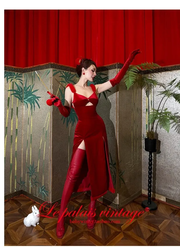Le Palais Vintage's red fur slit slip dress - Rabbit