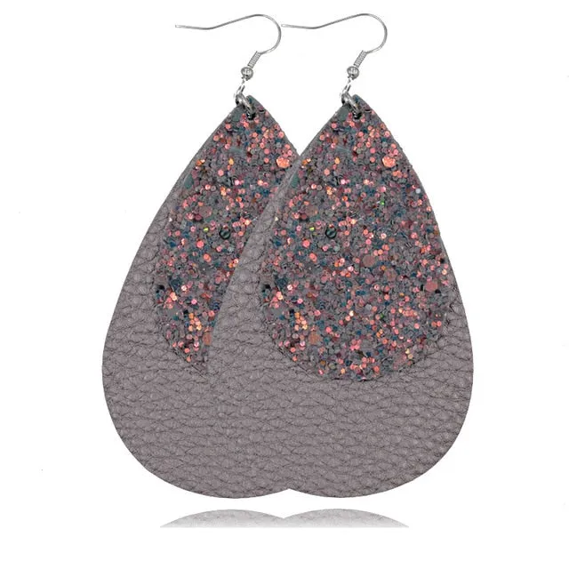 Leather Double Layers Drop Leaf Earrings