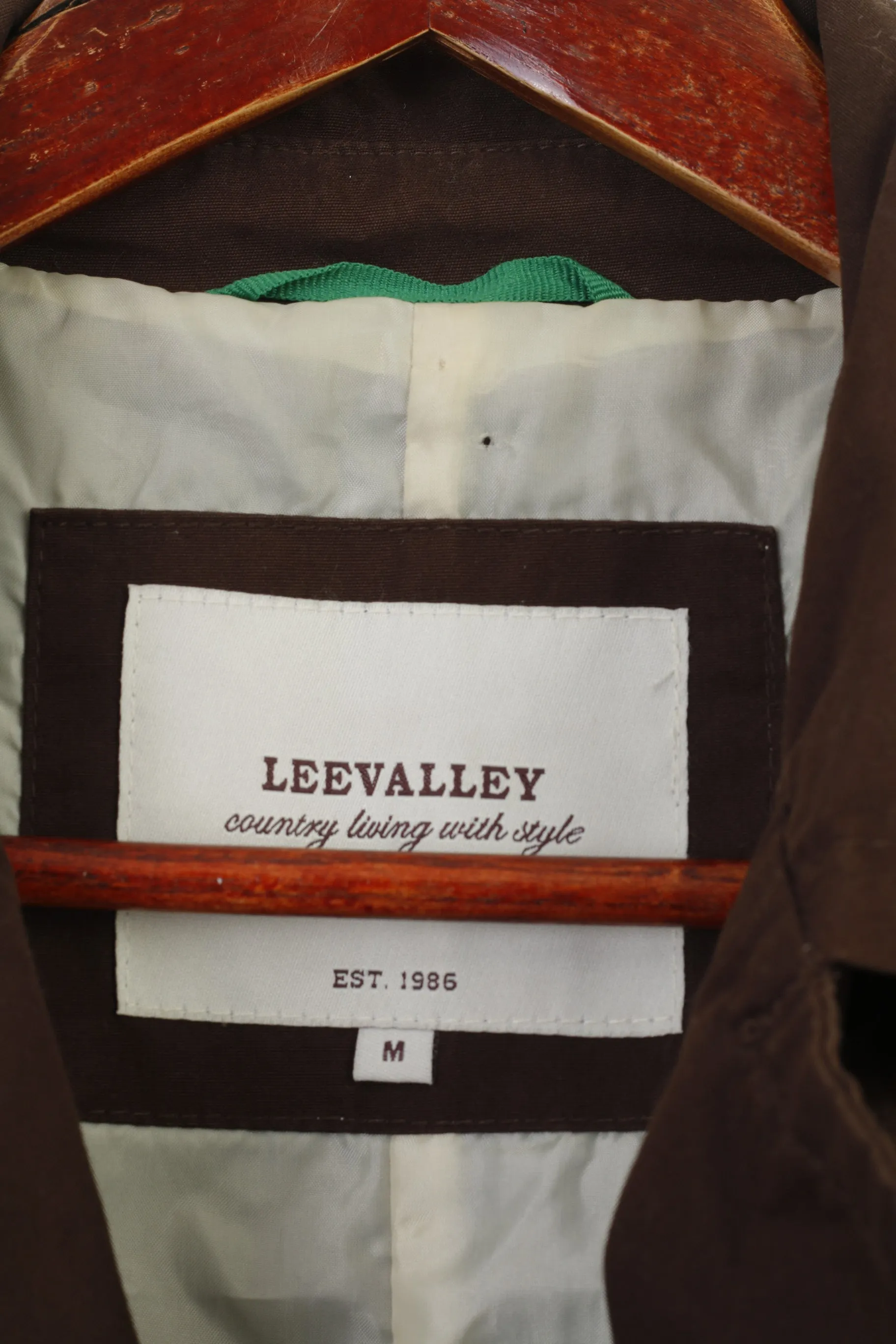 Leevalley Women M Coat Brown Trench Cotton Single Breasted Bottoms Collar Country Belt Jacket