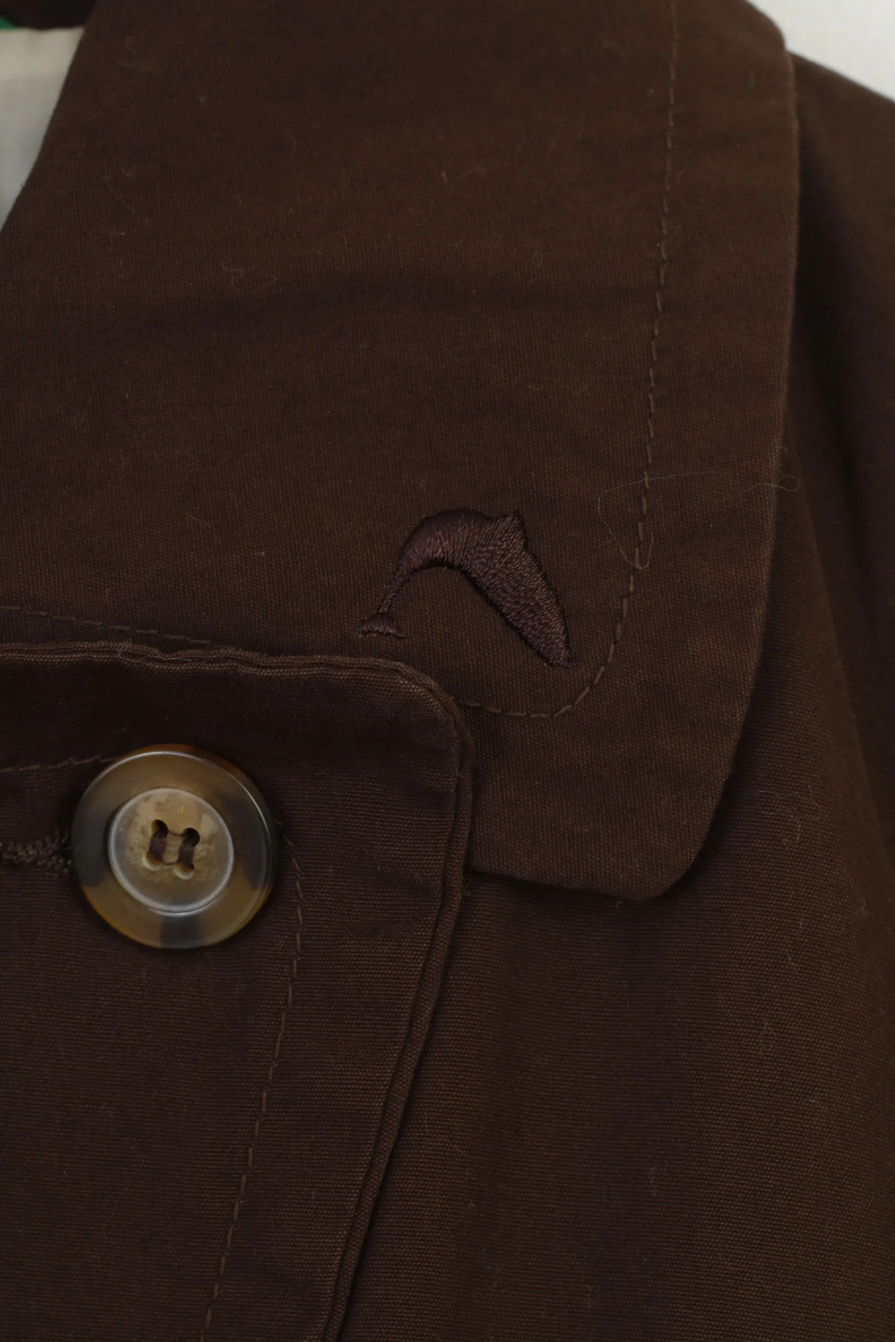 Leevalley Women M Coat Brown Trench Cotton Single Breasted Bottoms Collar Country Belt Jacket