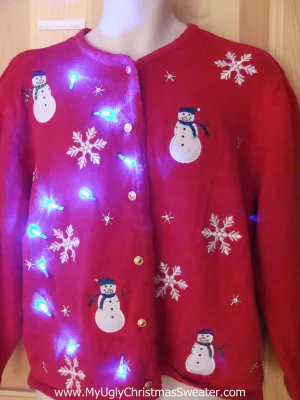 Light Up Ugly Christmas Sweater with Snowmen