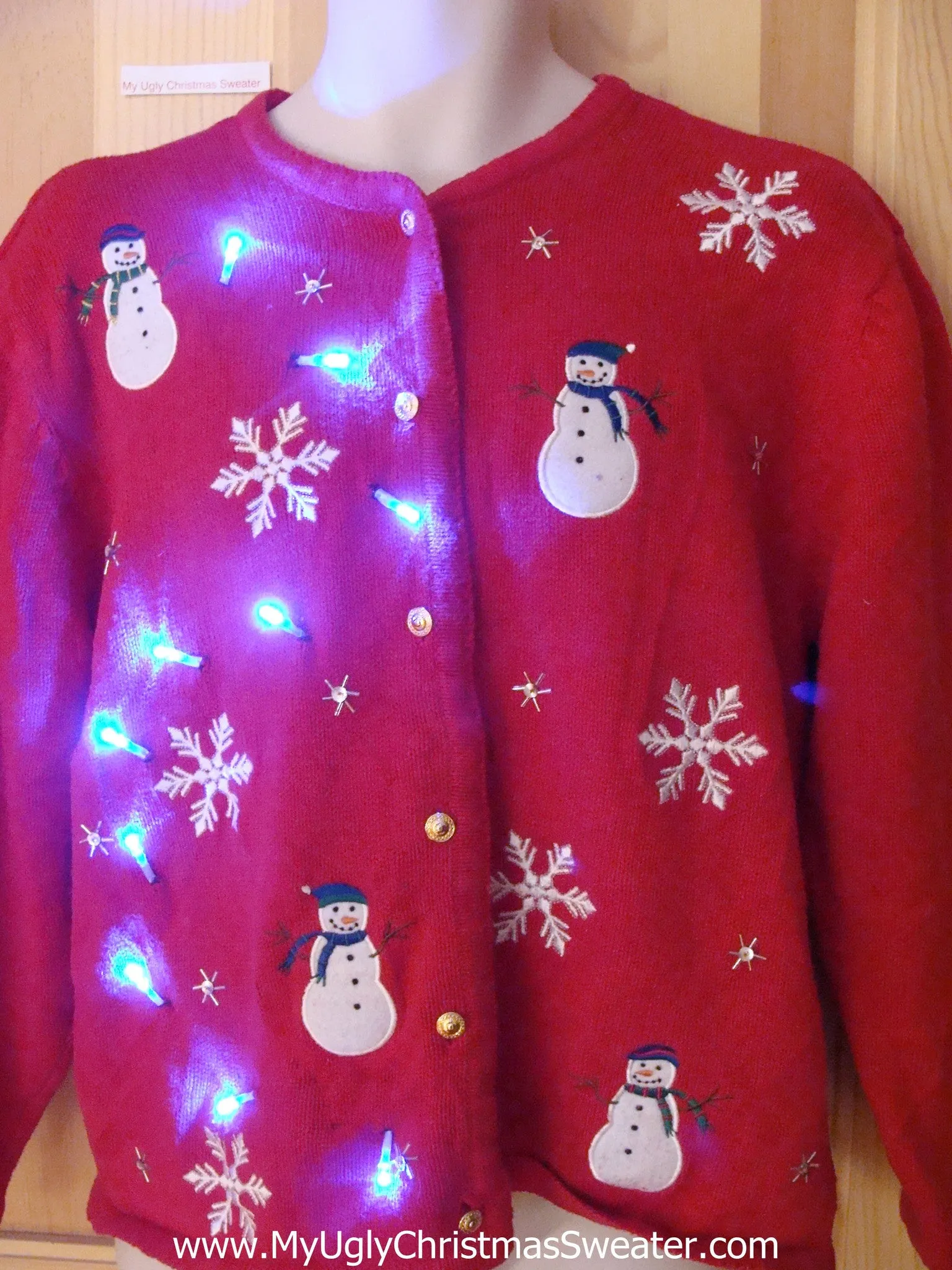 Light Up Ugly Christmas Sweater with Snowmen