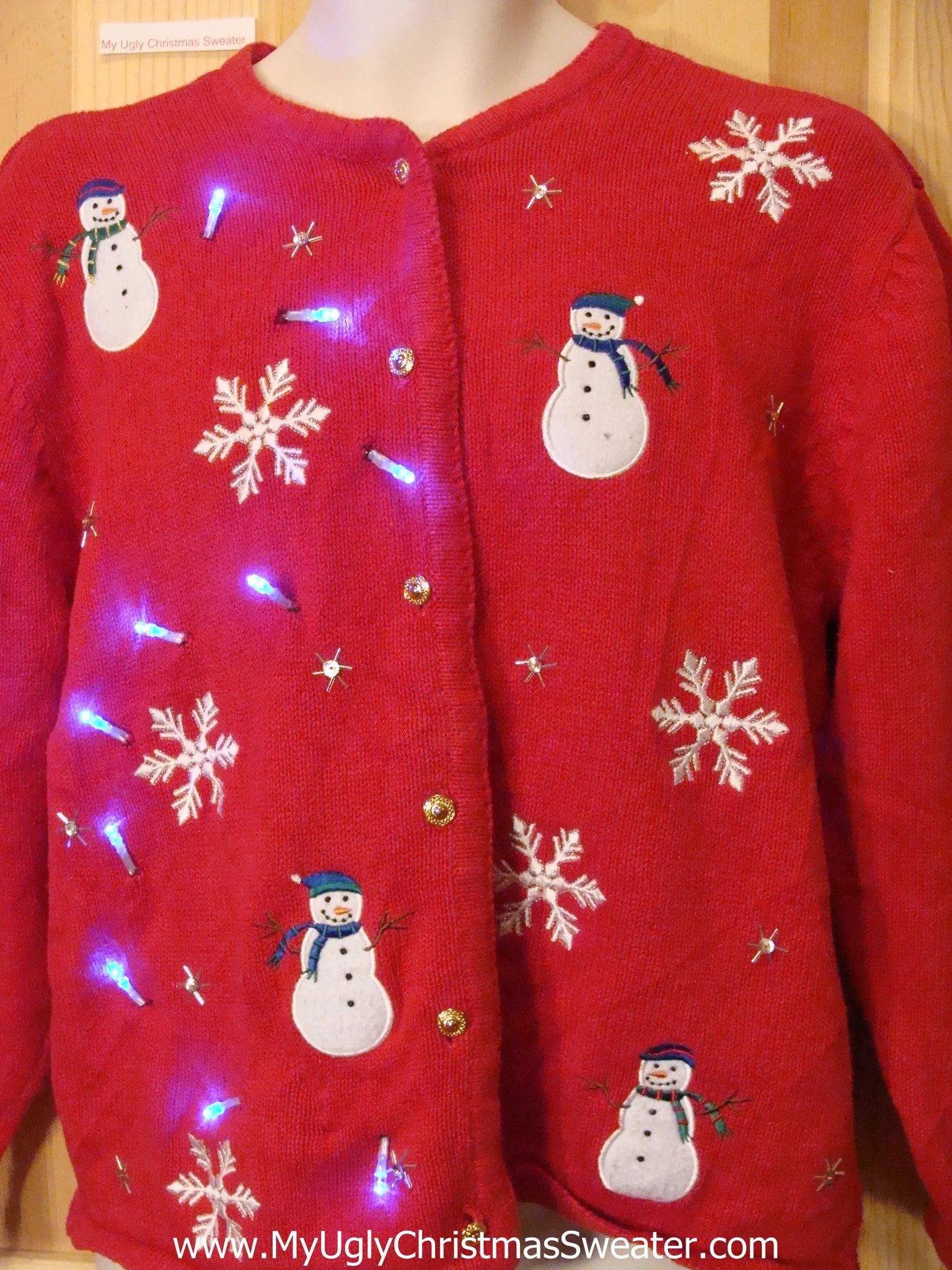 Light Up Ugly Christmas Sweater with Snowmen