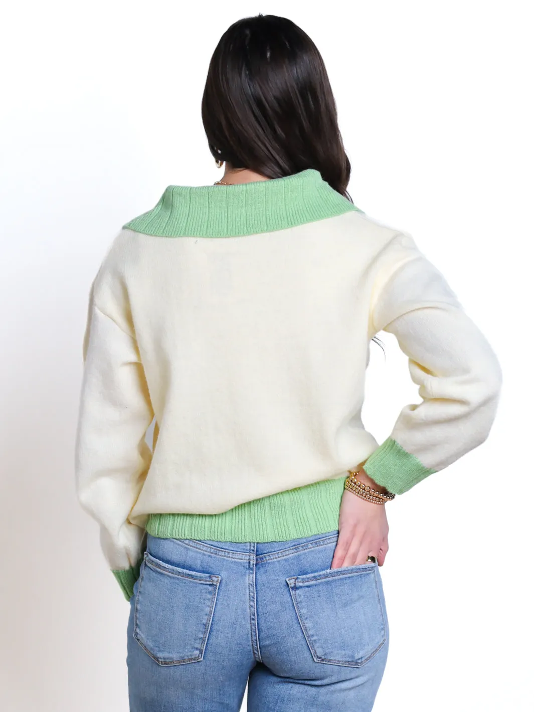 Living For Today Quarter Zip Contrast Collar Sweater- Final Sale
