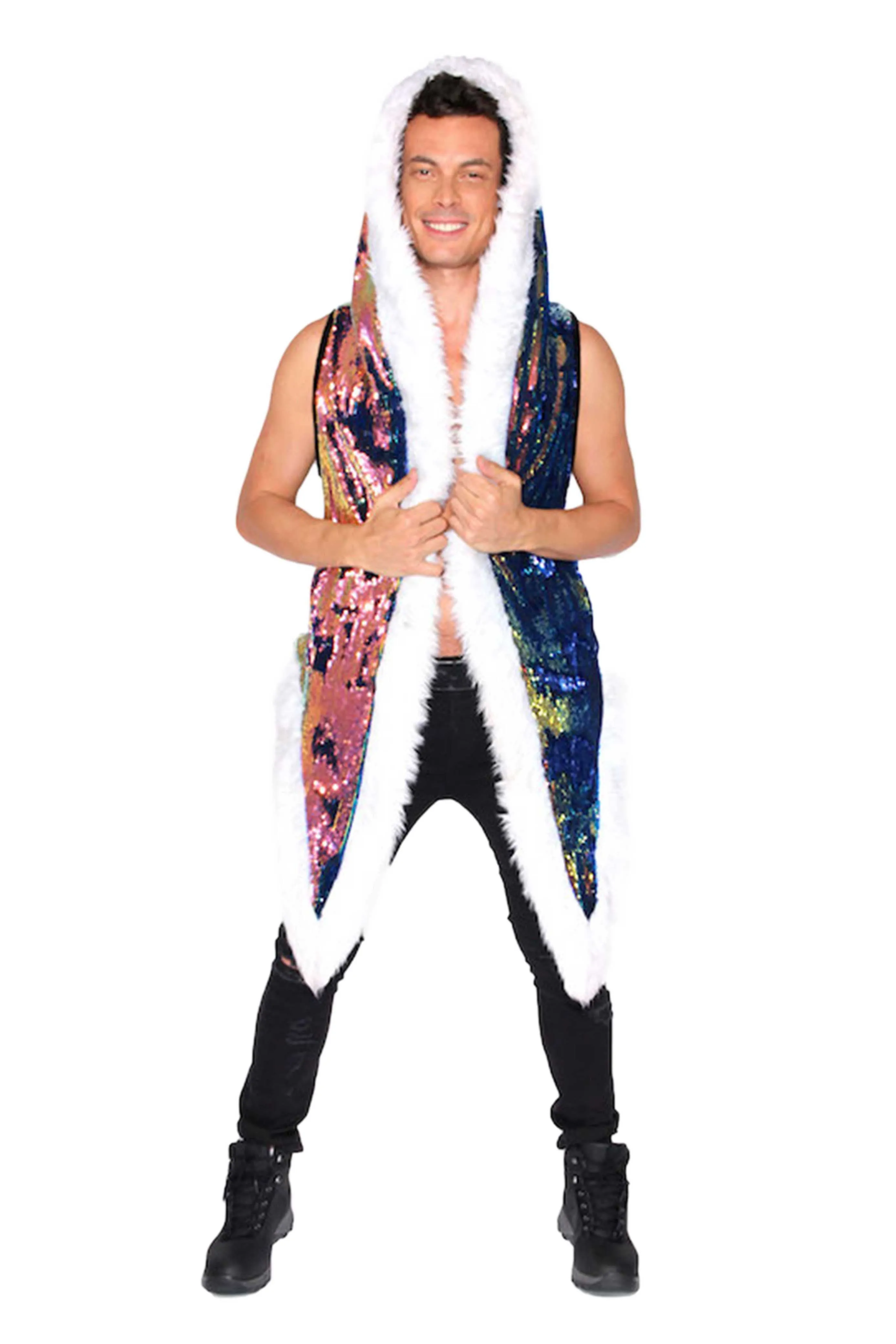 Men's LED Sequin Vest in "Blue/ Gold Rainbow"