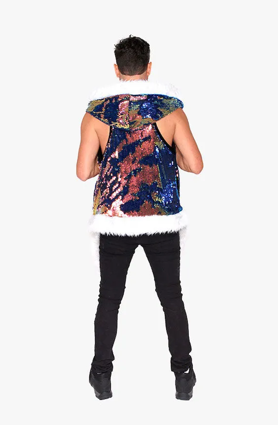 Men's LED Sequin Vest in "Blue/ Gold Rainbow"