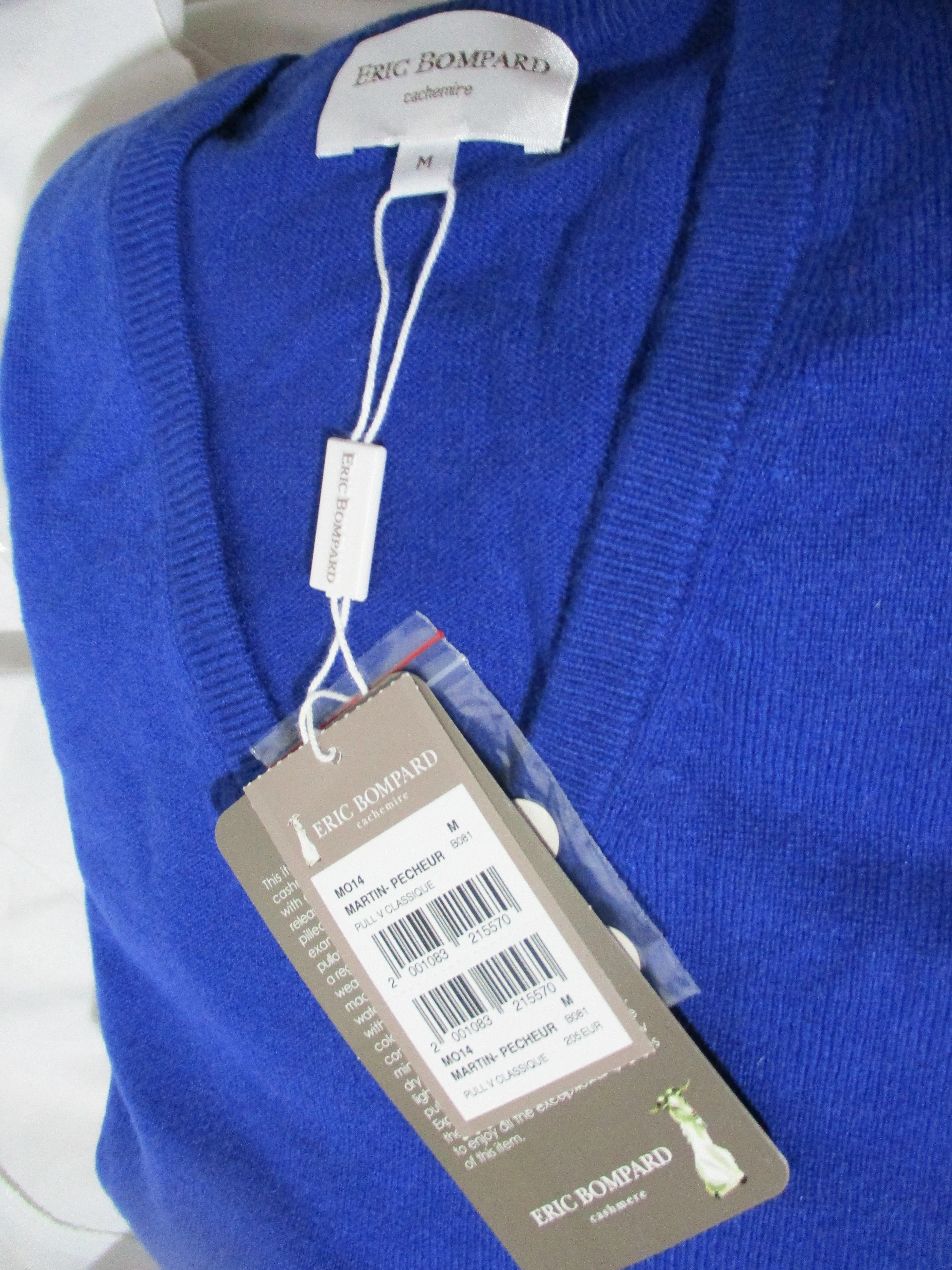 NEW NWT ERIC BOMPARD CASHMERE Pull V Classic Sweater BLUE M