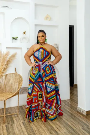 NITA AFRICAN PRINT HALTER NECK MAXI DRESS