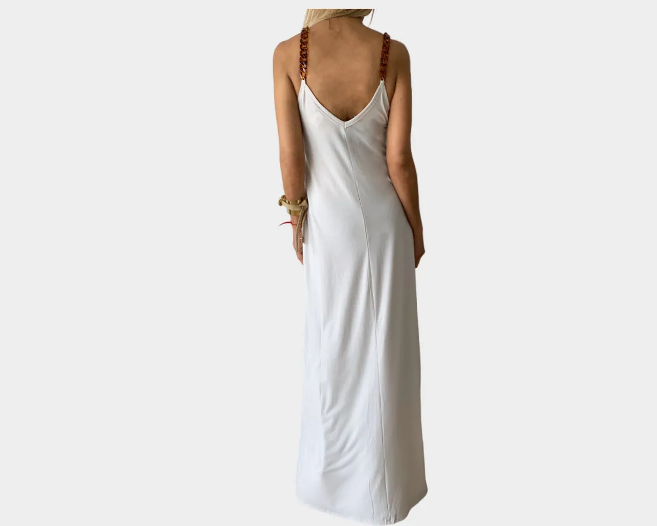 Off White Large Chain Link Strap Maxi Dress - The Cap D' Antibes