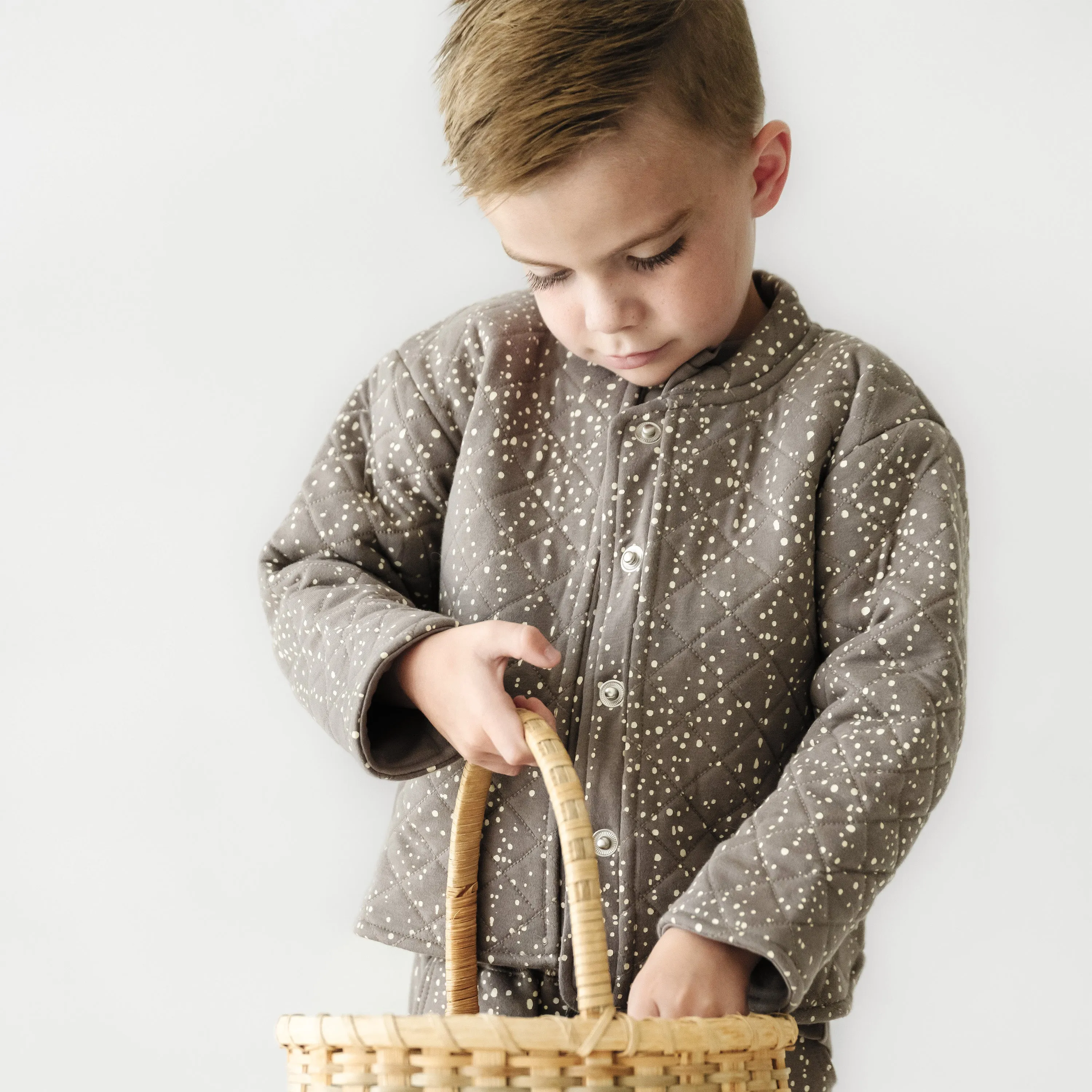 Organic Kids Merino Wool Buttoned Jacket - Speckle