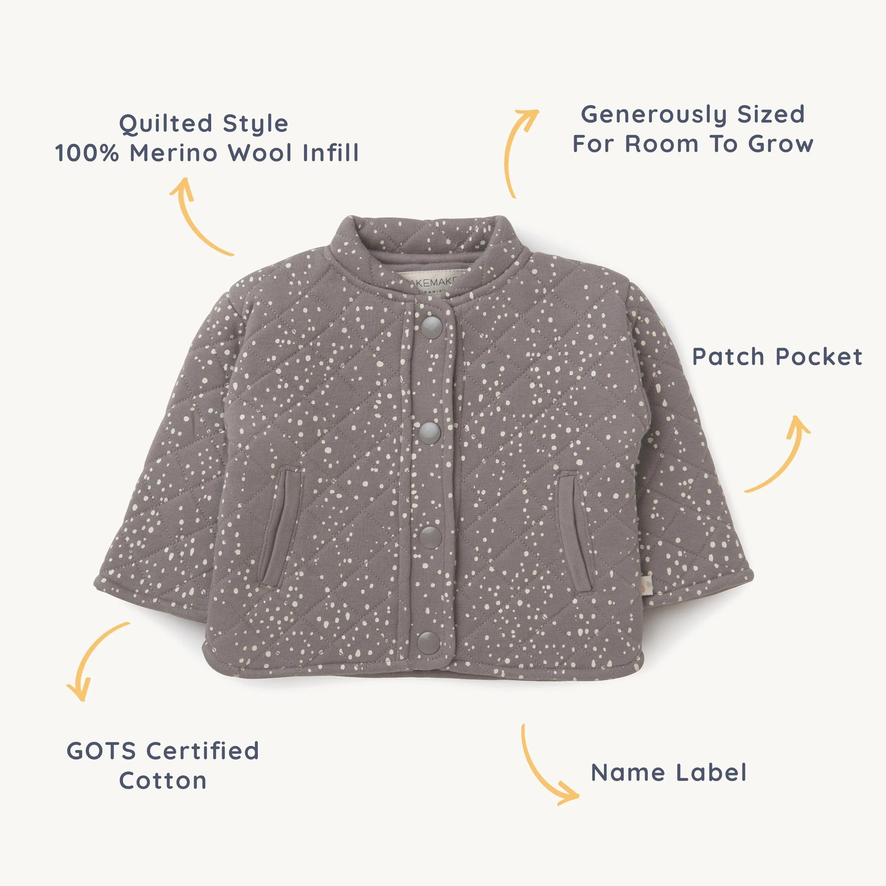 Organic Kids Merino Wool Buttoned Jacket - Speckle