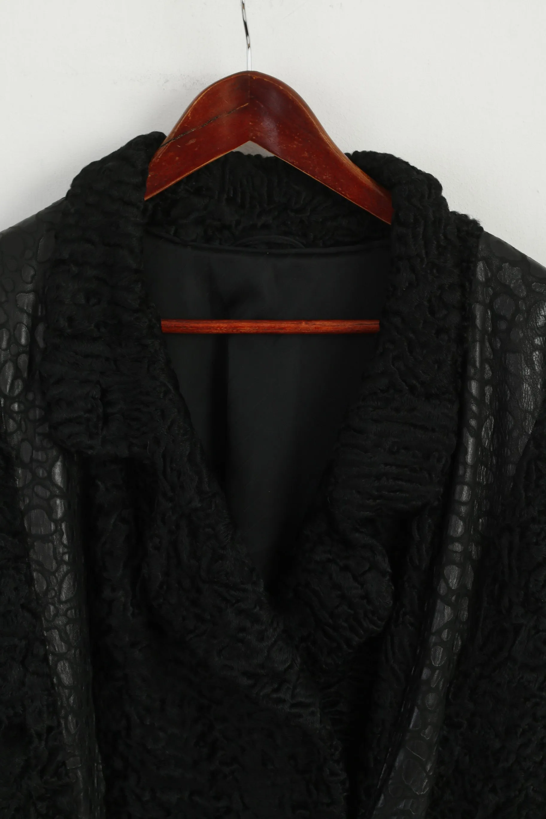 Pelz Greiner Nurnberg Women XL Coat Black Pelt Fur Karakul Leather Vintage Overcoat
