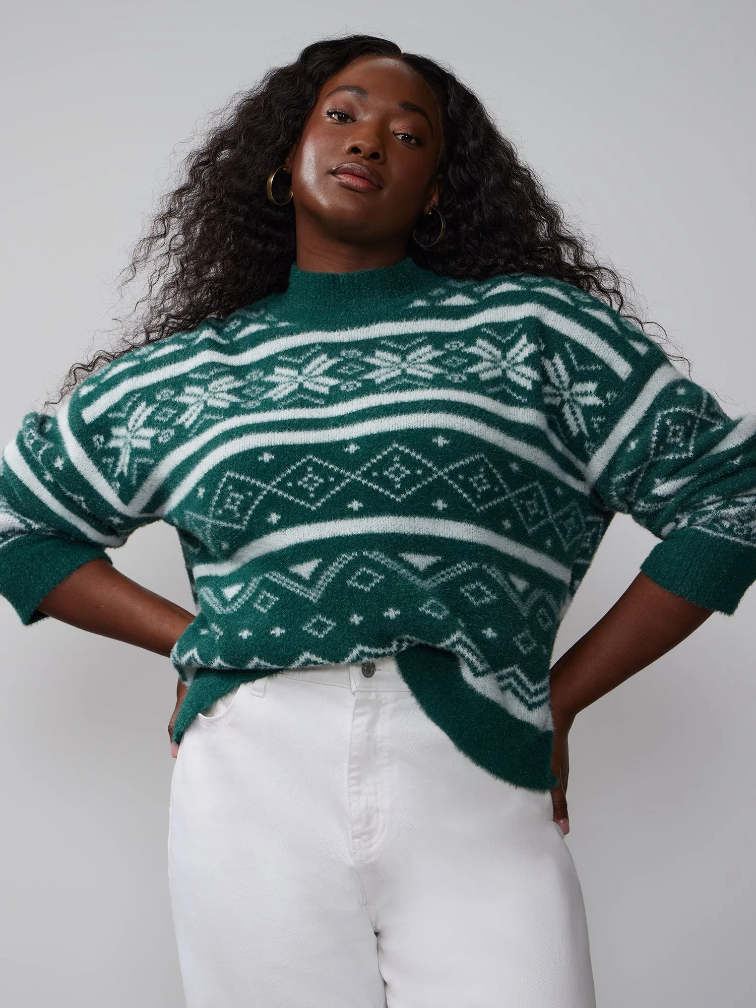 Plus Fairisle Stripe Mock Neck Sweater