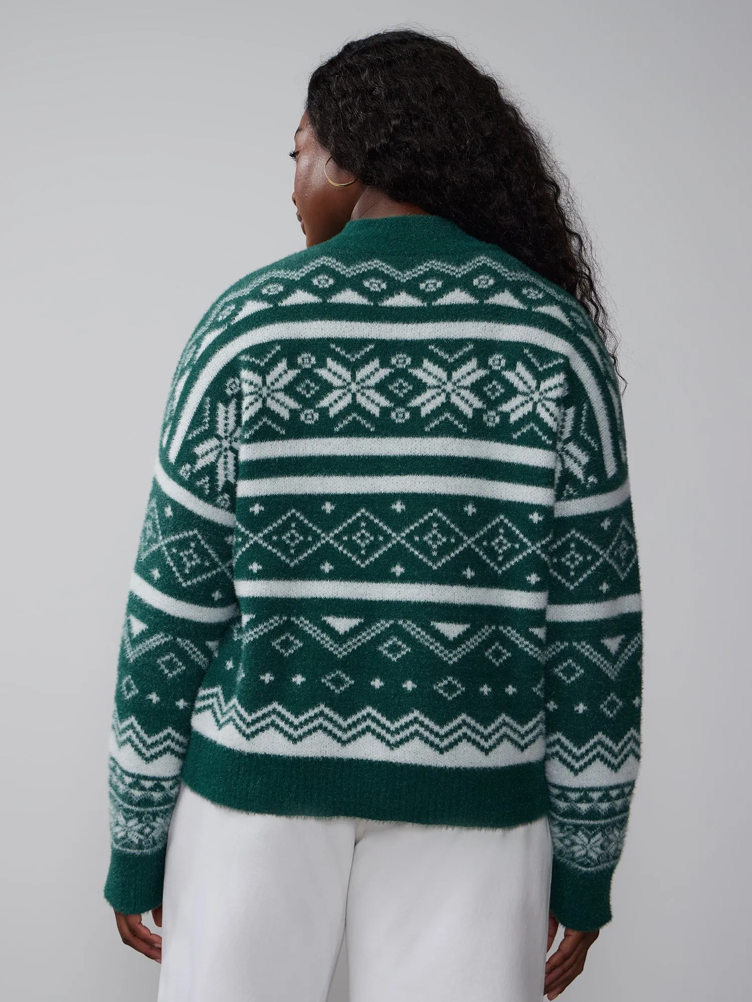 Plus Fairisle Stripe Mock Neck Sweater