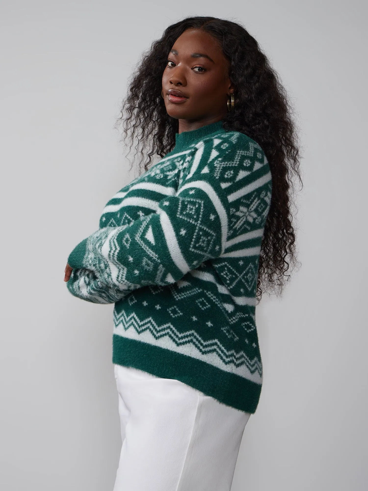 Plus Fairisle Stripe Mock Neck Sweater