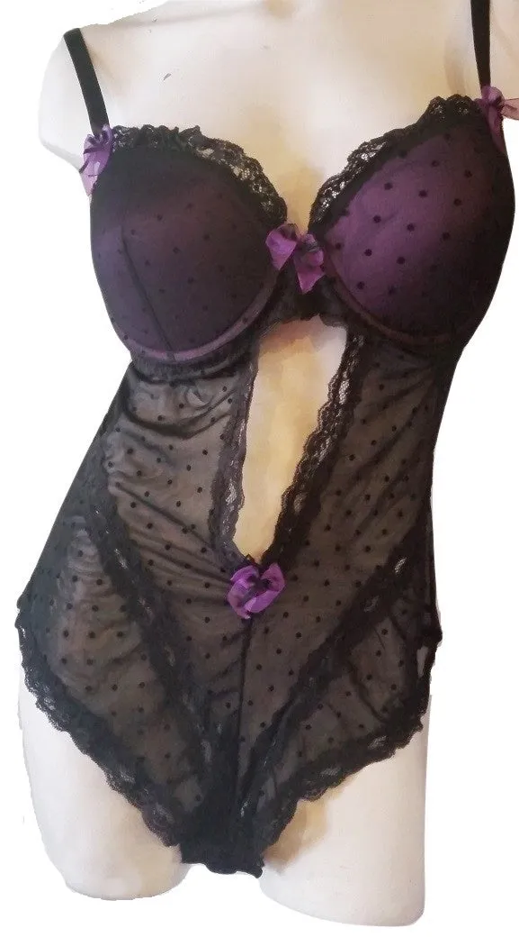 Plus-Size Black and Purple Peek-a-Boo Tummy Teddy