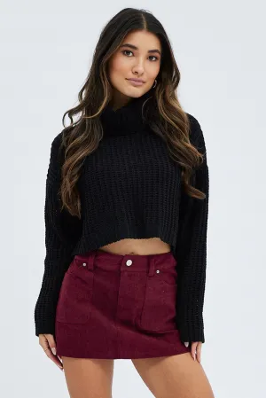 Purple Cargo Skirt Mini Mid Rise  Corduroy