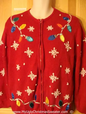 Red Colorful Festive Christmas Sweater with Bulbs