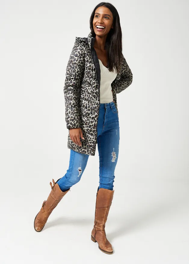 Reversible Classic Leopard Duck Down Puffer Coat