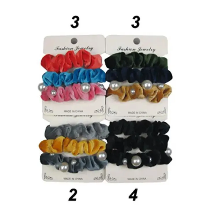 Scrunchie Faux Pearl Velvety 3 pack