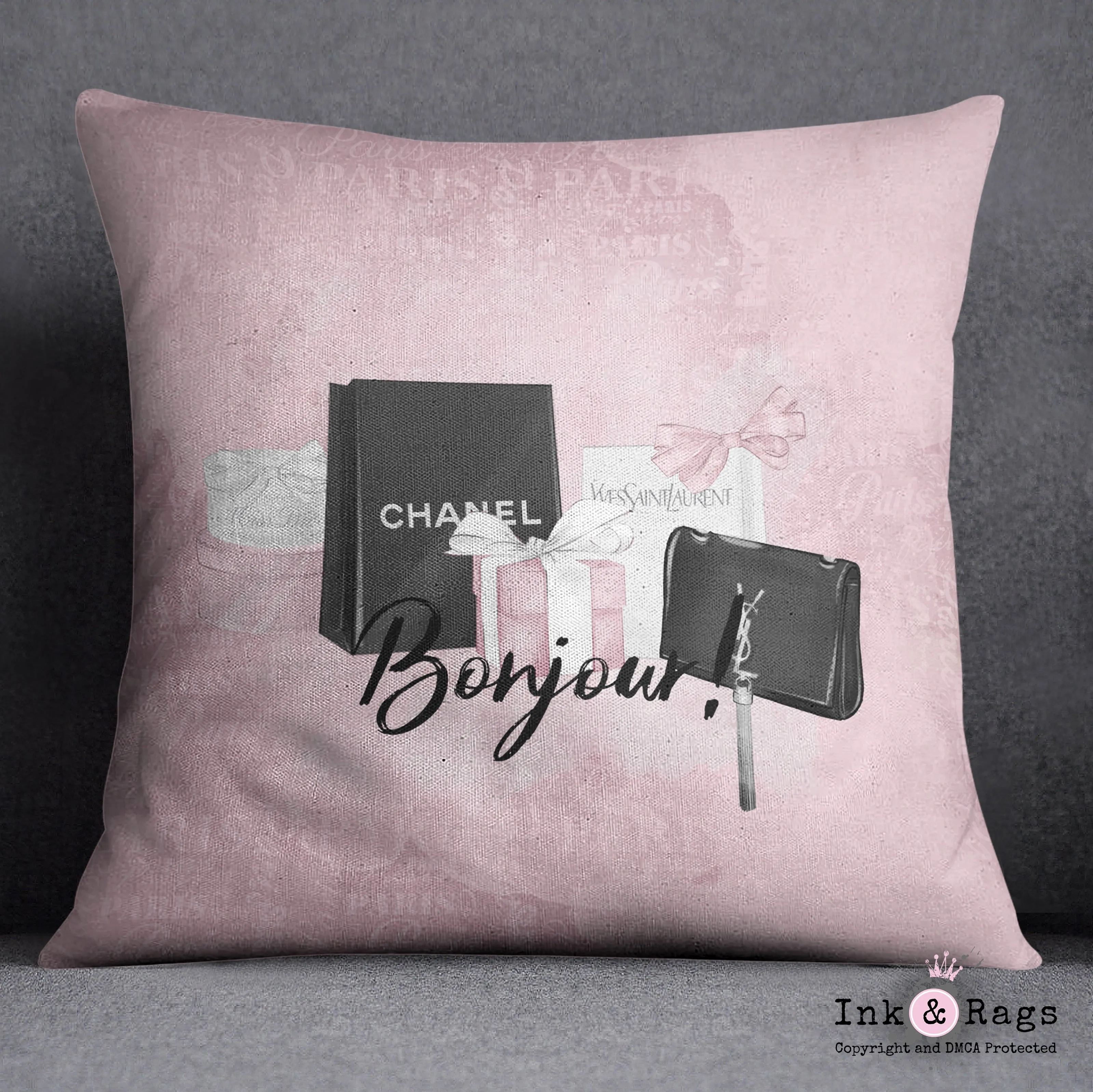 Shopping Spree Fashion Bonjour Throw Pillow