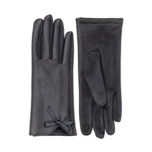 Silver Faux Leather Gloves with Bow