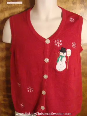 Snowman and his Broom Tacky Christmas Sweater Vest