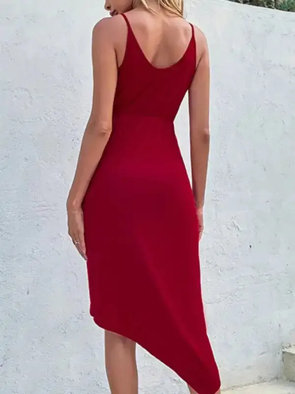 Solid Color Slip Skirt Design Irregular Tight Dress