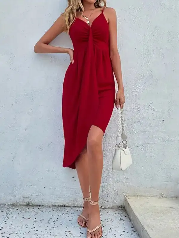 Solid Color Slip Skirt Design Irregular Tight Dress