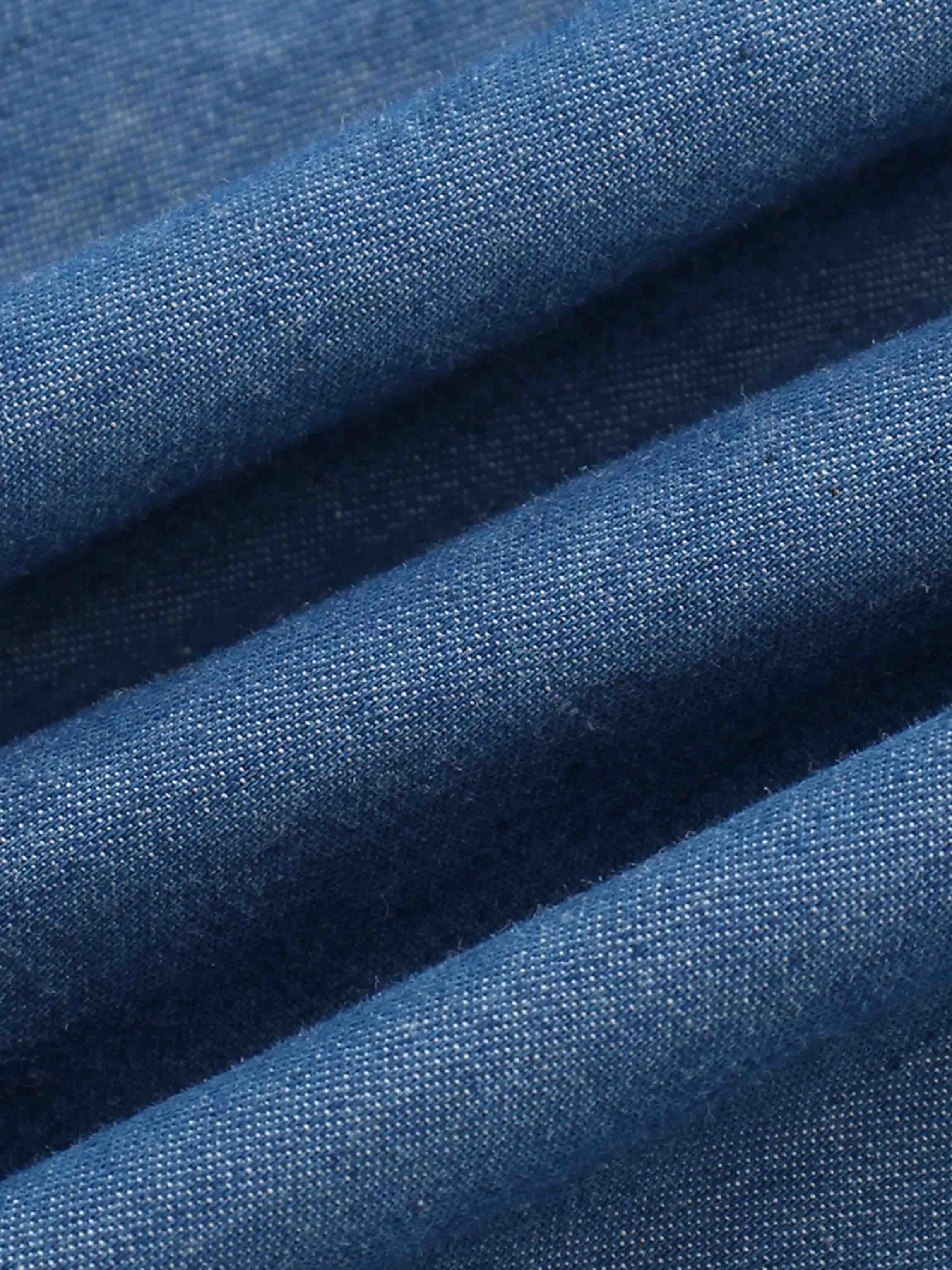 SOLID CREW NECK SLIP DRESS-BLUE DENIM