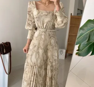 Stylemein - Pleated Maxi Dress | Full Sleeve Maxi Dress