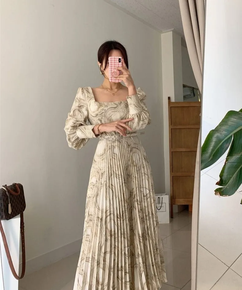 Stylemein - Pleated Maxi Dress | Full Sleeve Maxi Dress