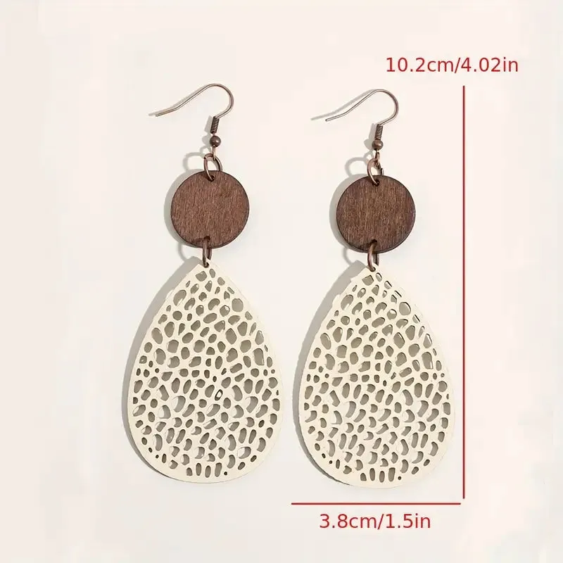Vintage Hollow Leaf Shape PU Leather Earrings