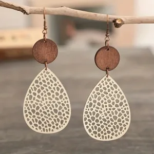 Vintage Hollow Leaf Shape PU Leather Earrings
