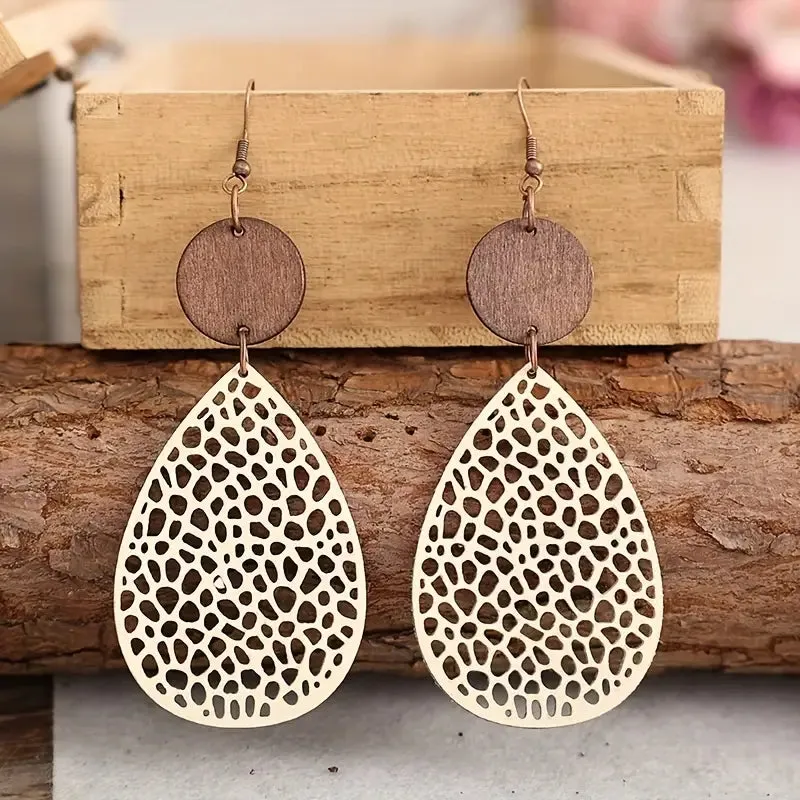 Vintage Hollow Leaf Shape PU Leather Earrings