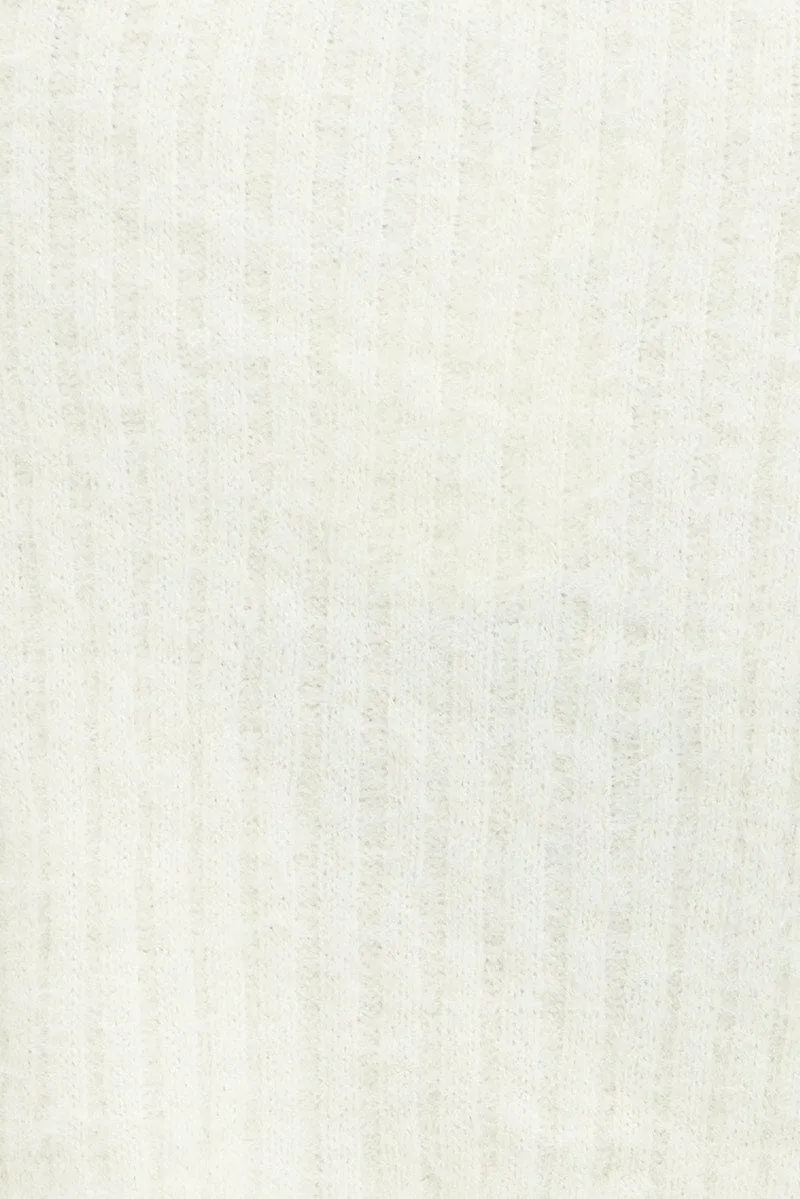 White Crop Knit Cardigan V Neck