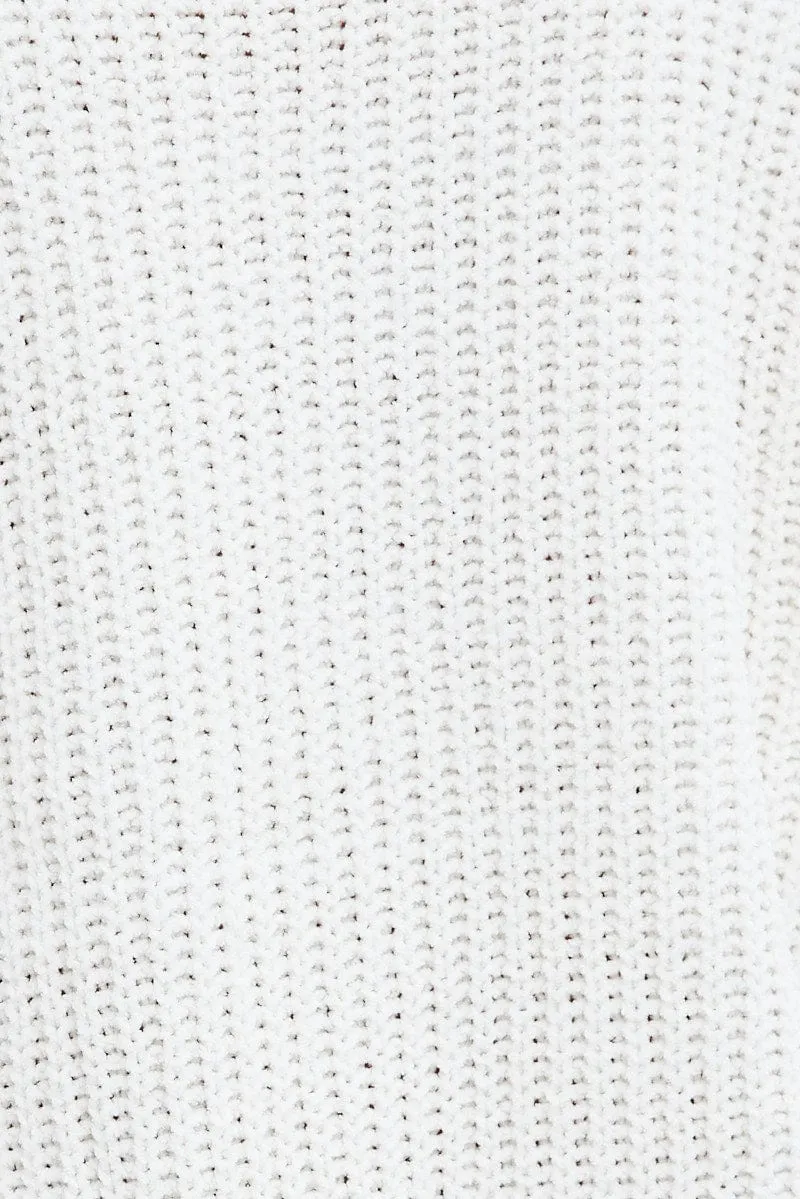 White Knit Jumper Round Neck Chenille